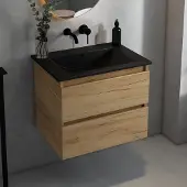 Fontana Rovigo badmeubel 60cm met zwarte wastafel zonder kraangat warm eiken