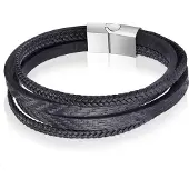 Mendes Leren armband heren Edelstaal Multi Zwart-22cm
