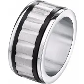 Mendes Gegroefde stalen heren ring Zwart Zilver -21mm