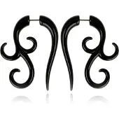 LGT JWLS Zwarte Bone oorbellen Tribal Tree