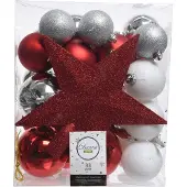 Décoris Kerstballen polystyreen assortie shiny matt glitter mix - 33 stuks (ø8 cm)