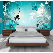 Karo-art 147cm X 105cm - Zelfklevend fotobehang - Turquoise bloesem, 8 maten, premium print