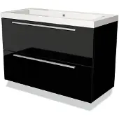 Maxaro Modulo Badkamermeubel met wastafel | 100 cm Hoogglans zwart Vlak front Mineraalmarmer 2 lades onder elkaar