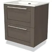 Maxaro Modulo Badkamermeubel met wastafel | 60 cm Donkerbruin eiken Kader front Keramiek 2 lades onder elkaar