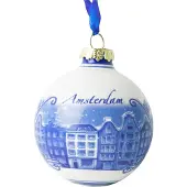 Heinen Delfts Blauw | Kerstbal Amsterdam | 2 stuks | Souvenir | Holland | Kerstversiering