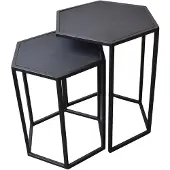 Loft42 Salontafel set zeshoek - Zwart mangohout - Zwart Metaal