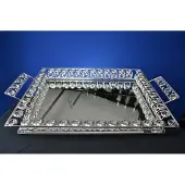 Nee Luxe Spiegel Dienblad met Kristallen Rand – Decoratieve Tray met Handgrepen | Model 049