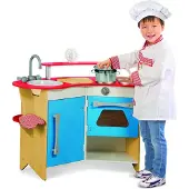 Melissa & Doug houten hoekkeuken 93 x 42 x 66 blauw/rood