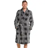 Pastunette heren badjas Fleece - 115CM - Ruit - L - Grijs