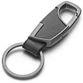 LGT JWLS Grijskleurige Sleutelhanger Zwart Leer met Musketon