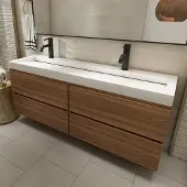 Fontana Elena badkamermeubel 160cm walnoot met solid surface wastafel 2 kraangaten