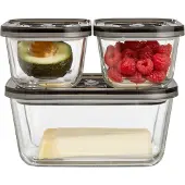 Caso VacuBoxx Eco-Set – 3-delige Glas Vacuum Bewaarset met Slang en Adapter, Stapelbaar, Vaatwasser- en Magnetronbestendig | 1,5L + 2x 0,5L | Model 1177 |