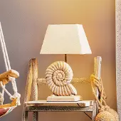 ONLI Tafellamp Conchiglia, crème / amber, Woon-/ Eetkamer, Textiel / Stof / Zijde, Maritiem, Tafellamp