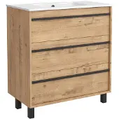 Muebles Resh badkamermeubel eiken 60cm met witte wastafel zonder kraangat