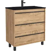 Muebles Resh badkamermeubel eiken 60cm met zwarte wastafel en kraangat