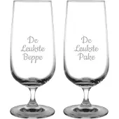 Fusion Gegraveerde bierglas op voet 41cl De Leukste Pake- De Leukste Beppe