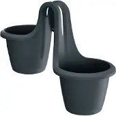 Prosperplast Respana Twins kunststof plantenpotten antraciet - 2x 2,5 liter - kras- en stootvast - zonder afwateringsgaten