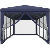vidaXL Partytent met 8 mesh zijwanden 3x9 m HDPE blauw