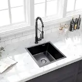 Lendo Online Spoelbak voor keuken 440x440x200mm (44x44x20cm) Zwart - Antraciet RVS - Roestvrij staal - Wasbak met waterafvoersysteem - Gootsteen + bevestigingshaken Binnenmaat: 39x39cm