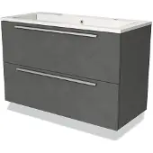 Maxaro Modulo Badkamermeubel met wastafel | 100 cm Donkergrijs beton Vlak front Mineraalmarmer 2 lades onder elkaar