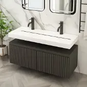 Fontana Gala zwart badmeubel ribbelfront met vrijhangende wastafel 120cm 2 kraangaten
