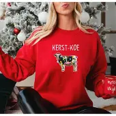 B&C Dames Sweater Rood- KERST-KOE- warme trui-Maat M- Foute kersttrui.