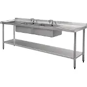 Vogue RVS Spoeltafel | Spoelbak Dubbel | 240x60x90 cm (Lager dan 90 cm)
