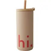Design Letters Travel Life thermosfles met rietje 50 cl Hi-beige