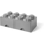 LEGO Opslag Met 2 Lades 8 Knoppen - Speelgoedopbergers Polypropyleen Medium Stone Grey - 40061740