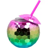 Boland - Beker Discobal met rietje regenboog Multi - Glitter & Glamour - Glamour - 80's