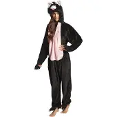 Boland tienerkostuum kattenonesie pluche zwart/roze