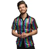 Boland - Shirt Disco Diamond regenboog (M) - Volwassenen - Danser/danseres - 80's & 90's - Disco- Pride - Progress