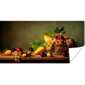 PosterMonkey Poster Rustiek - Mand - Fruit - Stilleven - 150x75 cm - Kerstversiering - Kerstdecoratie voor binnen - Kerstmis