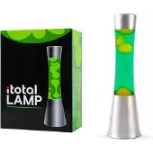 I-Total Lavalamp - Lava Lamp - Sfeerlamp - 40x11 cm - Glas/Aluminium - 30W - Groen met gele Lava - Zilvergrijs - XL2346