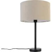 QAZQA Moderne tafellamp zwart met stoffen kap lichtbruin 35cm - Simplo
