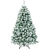 Costway Kunstkerstboom, 135 cm, kerstboom met 400 PVC-takken met sneeuw, 200 warmwitte LED-lampjes en een metalen voet, kunstboom voor Kerstmis