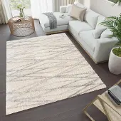 Tapiso Versay Vloerkleed Hoogpolig Shaggy Boho Creme Tapijt Maat- 140x200