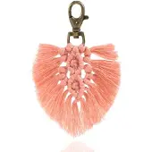 Deja Jewels Boho Sleutelhanger Handgemaakt Geknoopt Katoen Roze met Musketon