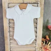 Babidu Romper 1184 wit, met kraagje, korte mouw | Newborn | maat 50