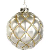 Goodwill Kerstbal Glas Wit-Goud D 10 cm Voordeelaanbod per 2 Stuks