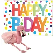 Wild republic - Knuffel flamingo 20 cm met Happy Birthday wenskaart