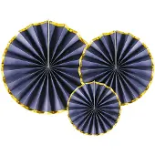 Party Deco Waaiers Marineblauw Goud - 3 stuks