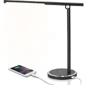 Aigostar LED bureaulamp LIGHT13, zwart, 8 W, 3000 K - 6000 K, met aanraak- en traploze dimfunctie en USB-oplaadpoort