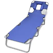 vidaXL ligstoel met hoofdkussen en verstelbare rugleuning inklapbaar blauw
