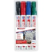 Edding 3300 permanent marker - zwart, rood, blauw, groen - 4 stiften - beitelpunt 1-5 mm - sneldrogende permanent marker - water- en wrijfvast -voor karton, kunststof, hout, metaal - universele marker