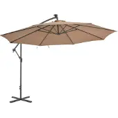 vidaXL Zweefparasol met LED-verlichting en metalen paal 350 cm taupe