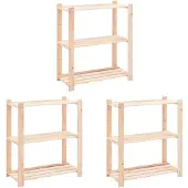 vidaXL Opbergrekken 3-laags 3 st 80x38x90 cm massief grenenhout 150 kg