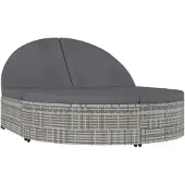 vidaXL Ligbed met kussens 2-persoons poly rattan grijs