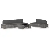 vidaXL 6-delige Loungeset poly rattan grijs