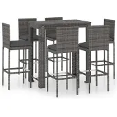 vidaXL 7-delige Tuinbarset met kussens poly rattan grijs